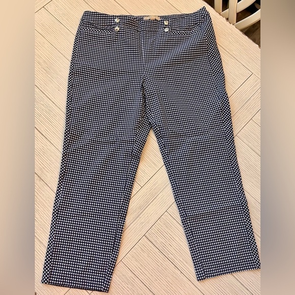 Hope & Harlow blue and white checked print ankle pants. Elastic waist. Size L - Picture 1 of 10